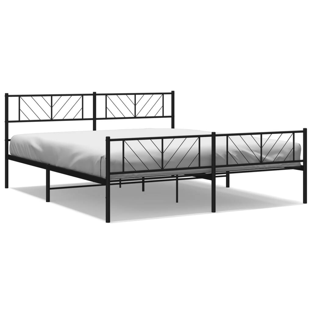Metal Bed Frame with Headboard and Footboard Black 193x203 cm