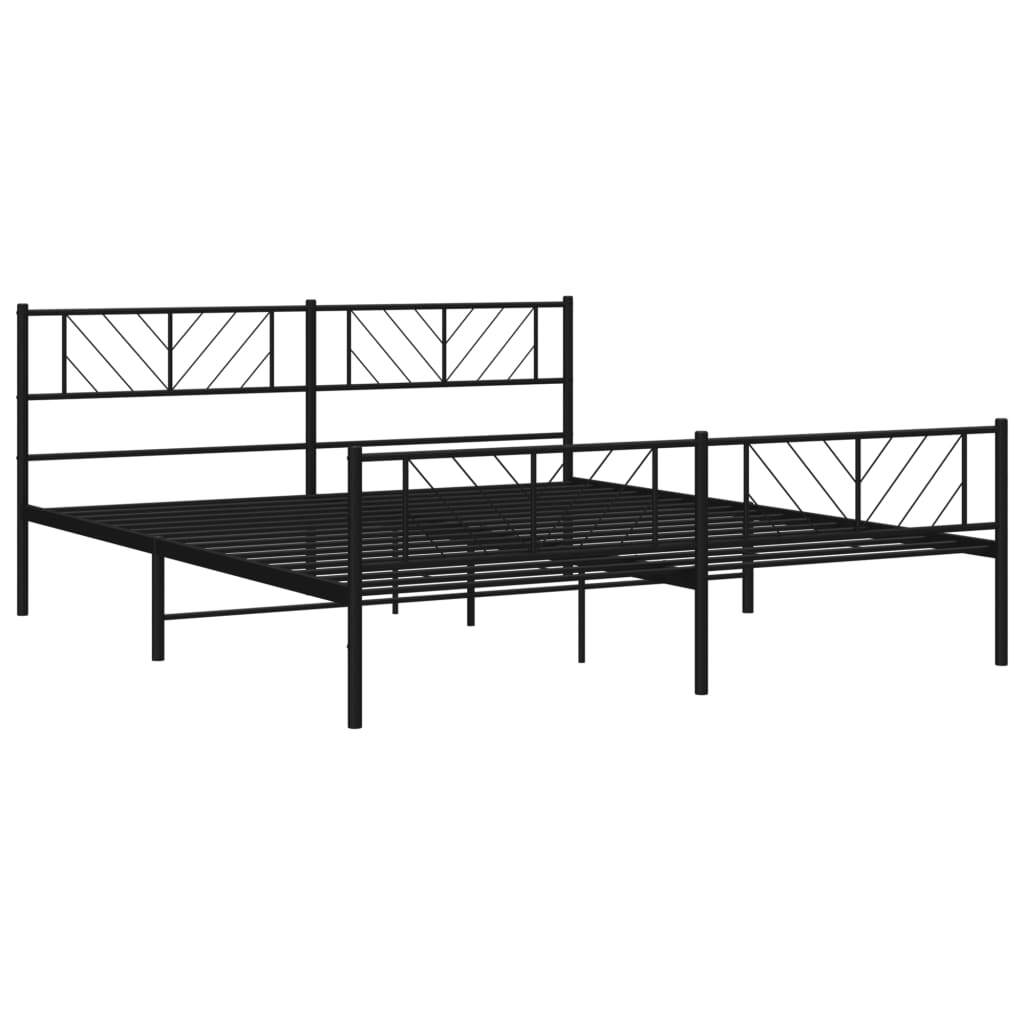 Metal Bed Frame with Headboard and Footboard Black 193x203 cm