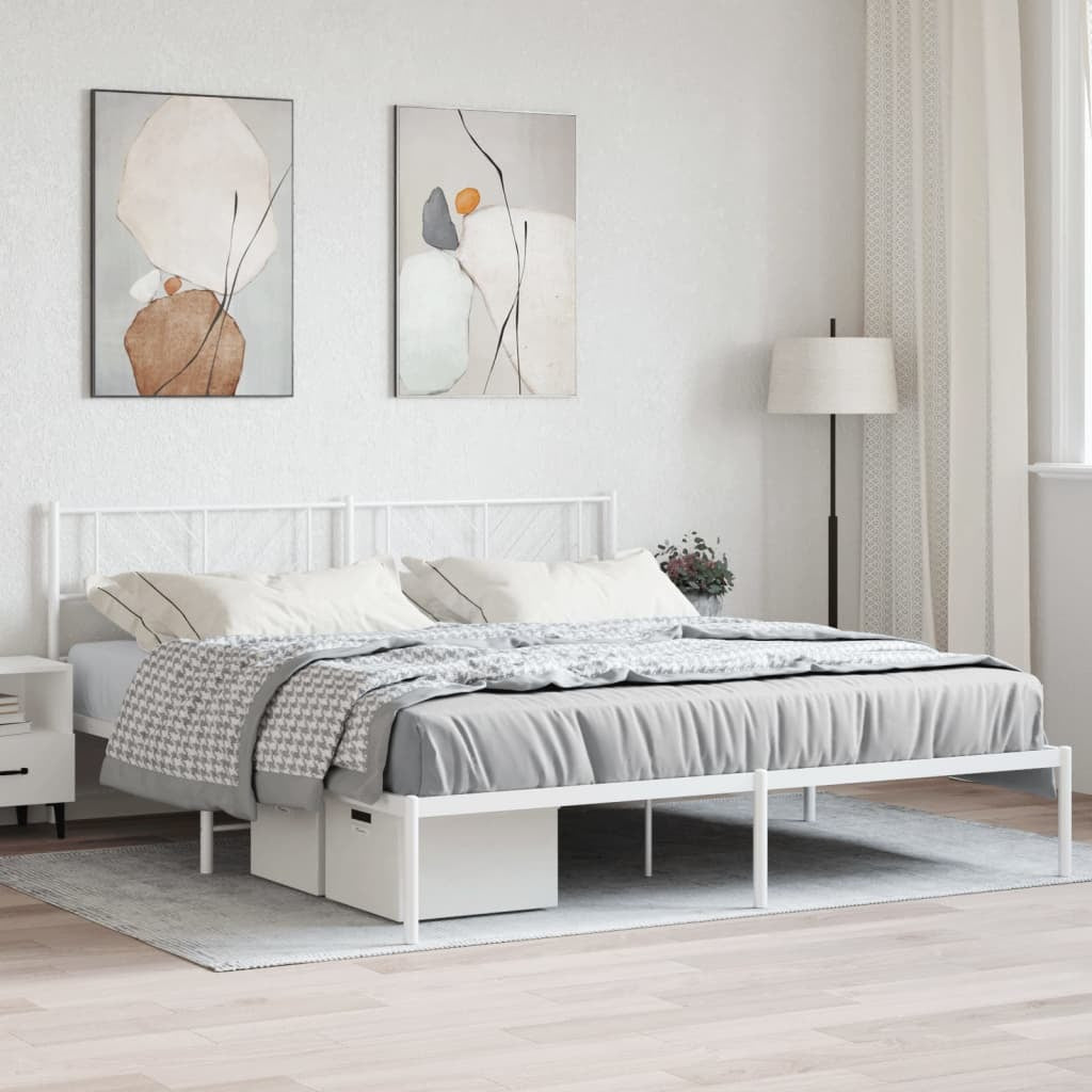 Metal Bed Frame with Headboard White 193x203 cm