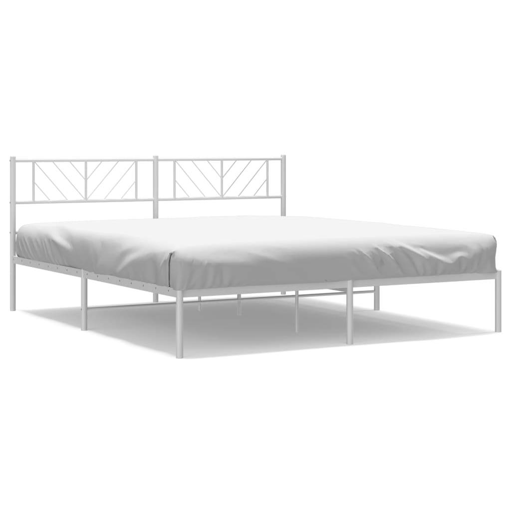 Metal Bed Frame with Headboard White 193x203 cm