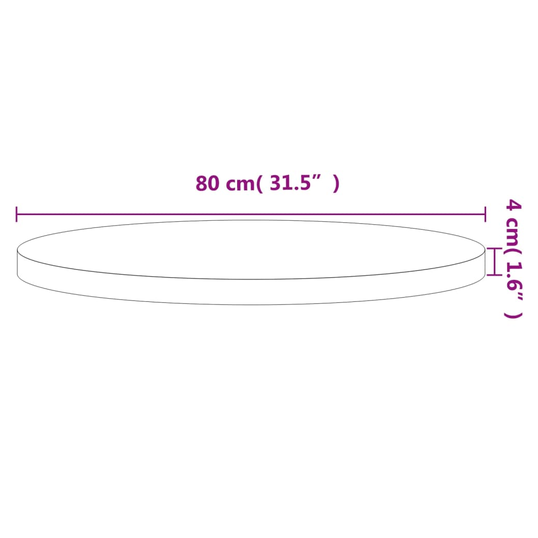 Table Top 80x4 cm Round Solid Wood Beech