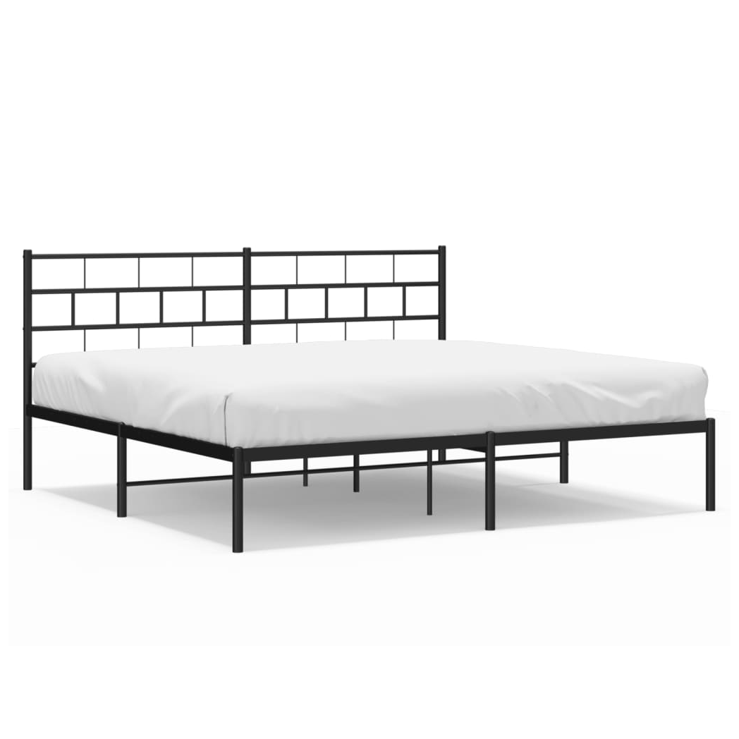 Metal Bed Frame with Headboard Black 193x203 cm