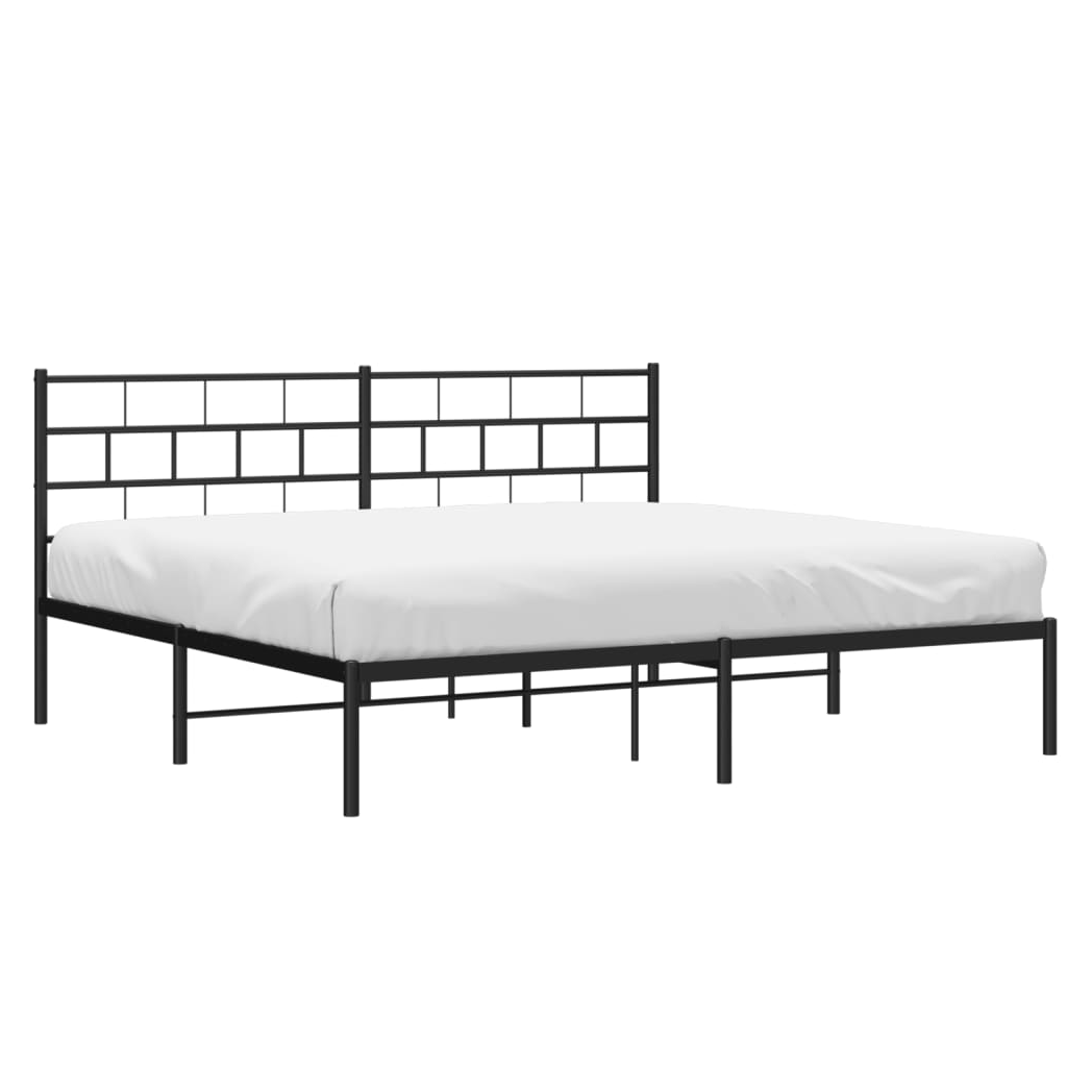 Metal Bed Frame with Headboard Black 193x203 cm