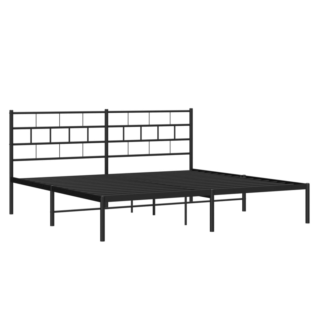Metal Bed Frame with Headboard Black 193x203 cm