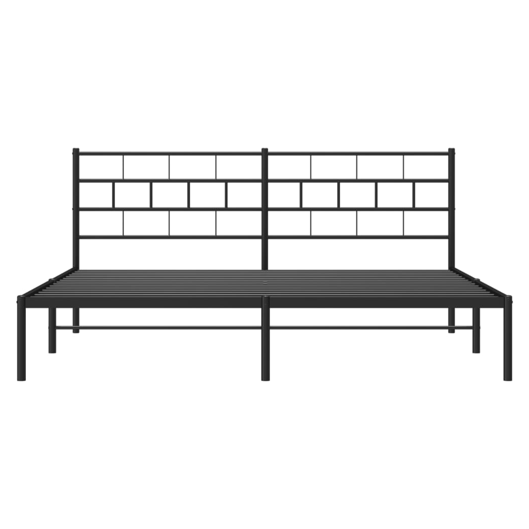 Metal Bed Frame with Headboard Black 193x203 cm