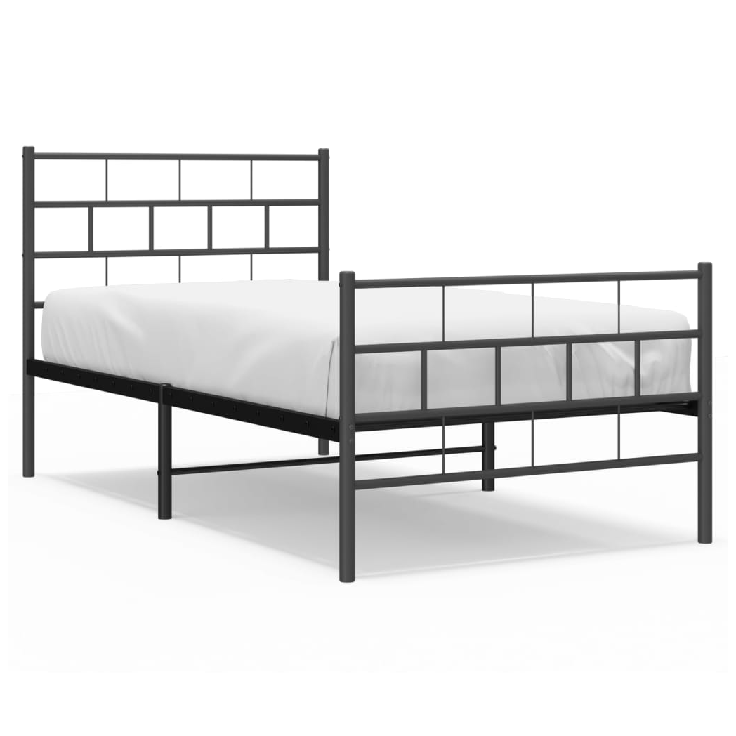 Metal Bed Frame with Headboard and Footboard Black 100x200 cm