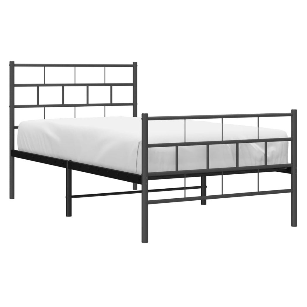 Metal Bed Frame with Headboard and Footboard Black 100x200 cm