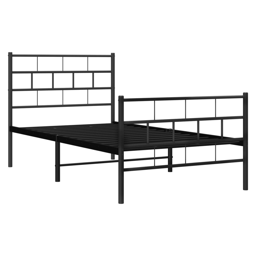 Metal Bed Frame with Headboard and Footboard Black 100x200 cm