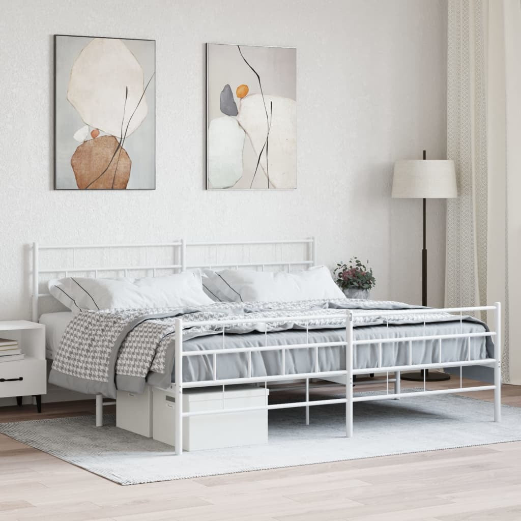Metal Bed Frame with Headboard and Footboard White 183x213 cm