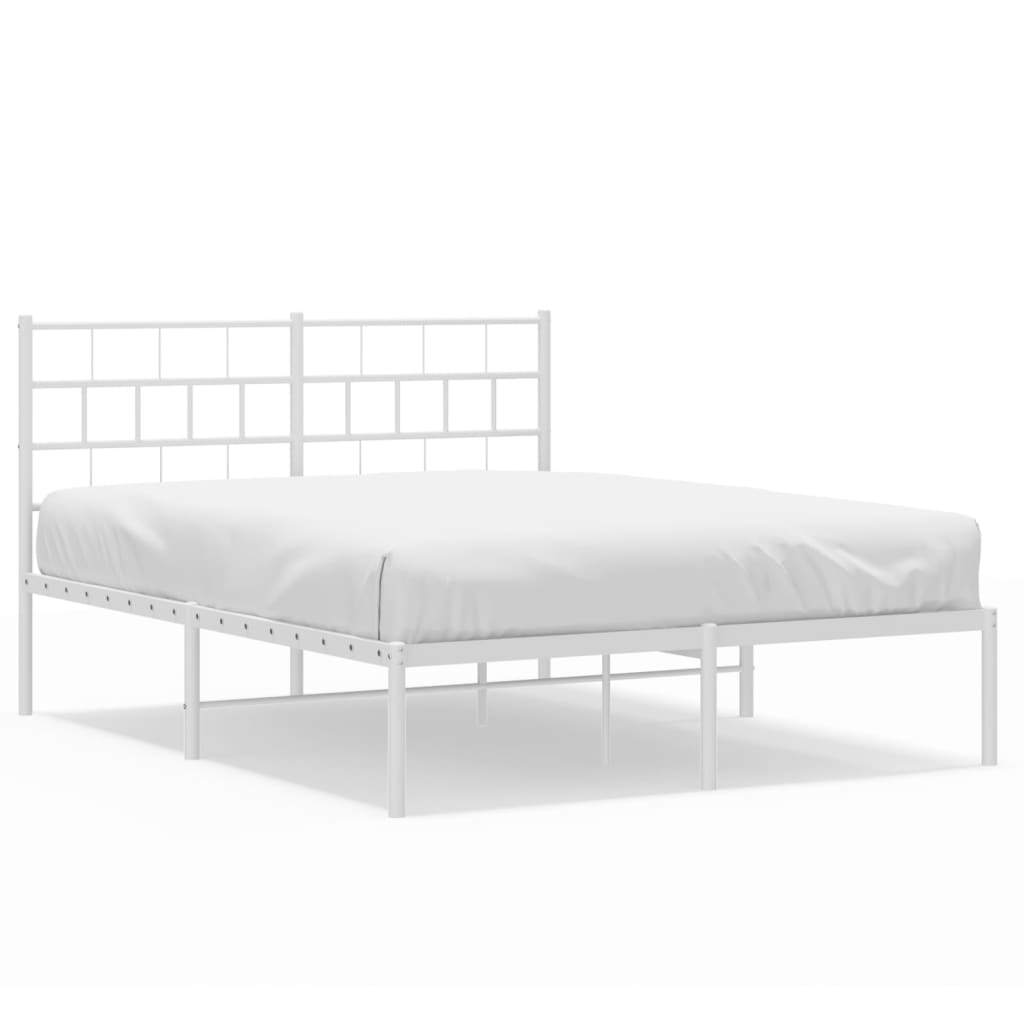 Metal Bed Frame with Headboard White 140x200 cm