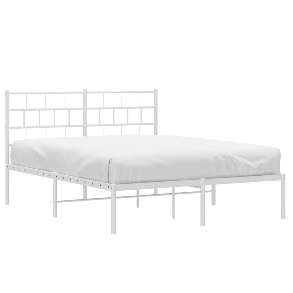 Metal Bed Frame with Headboard White 140x200 cm