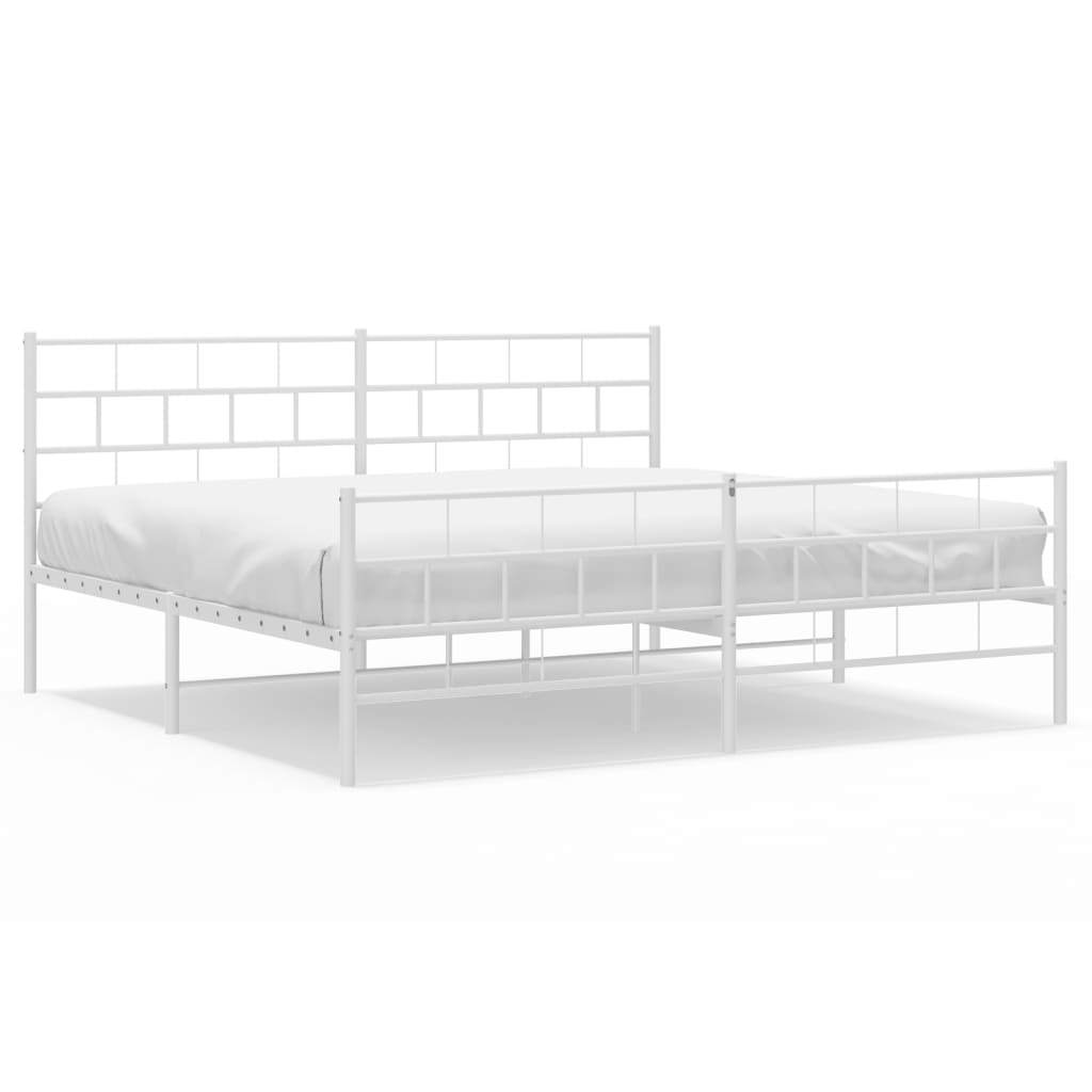 Metal Bed Frame with Headboard and Footboard White 193x203 cm