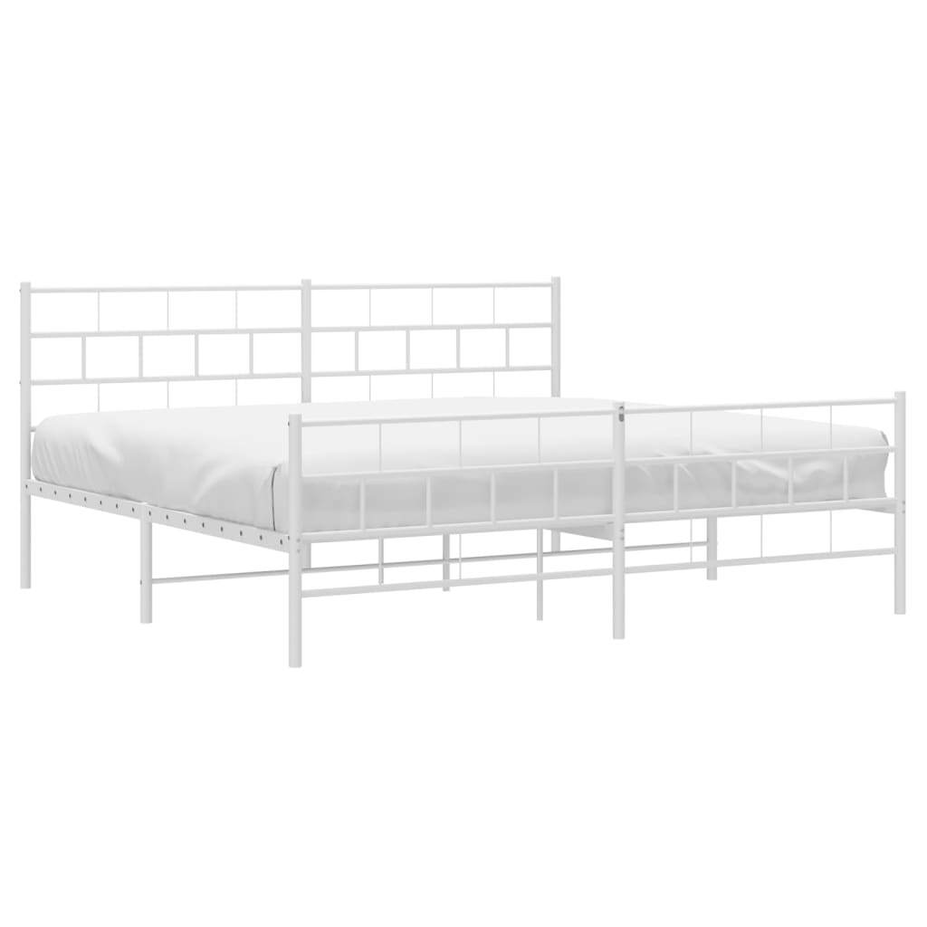 Metal Bed Frame with Headboard and Footboard White 193x203 cm