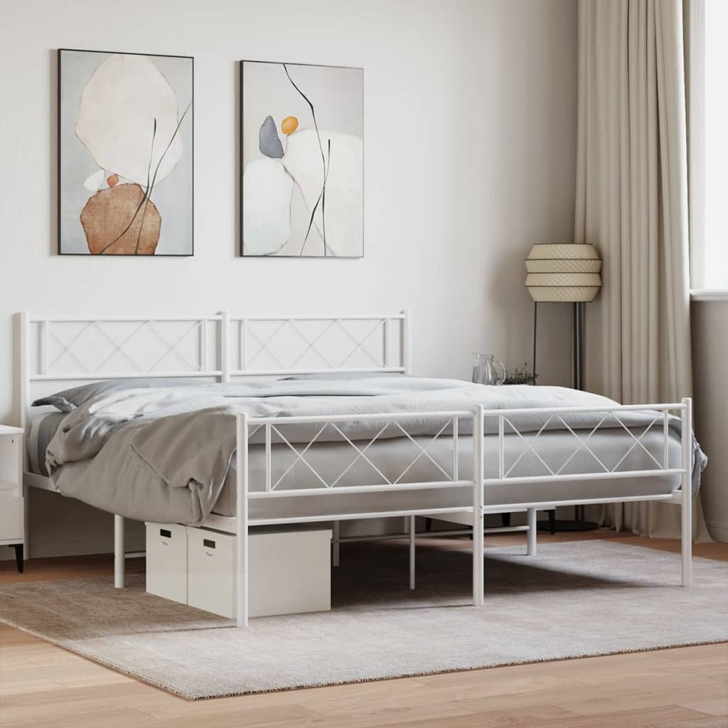 Metal Bed Frame with Headboard and Footboard White 135x190 cm Double