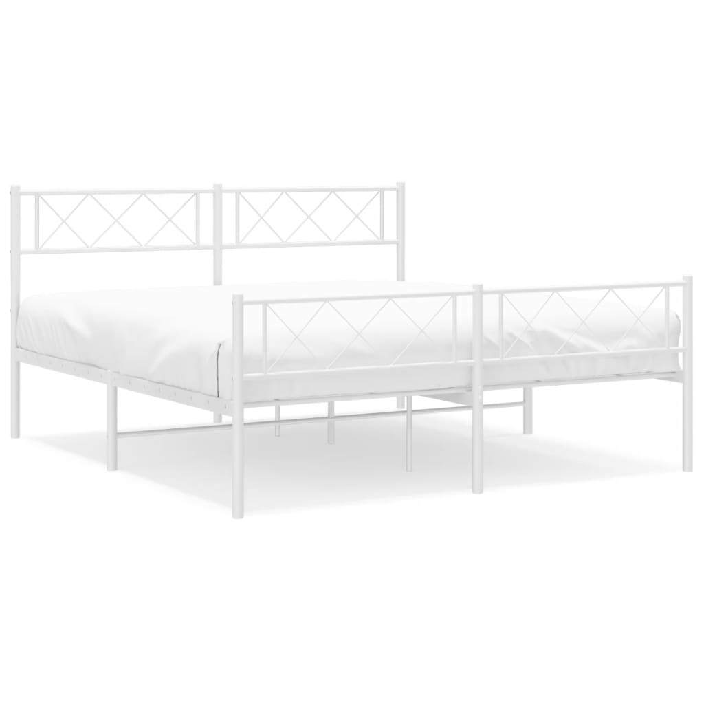 Metal Bed Frame with Headboard and Footboard White 135x190 cm Double