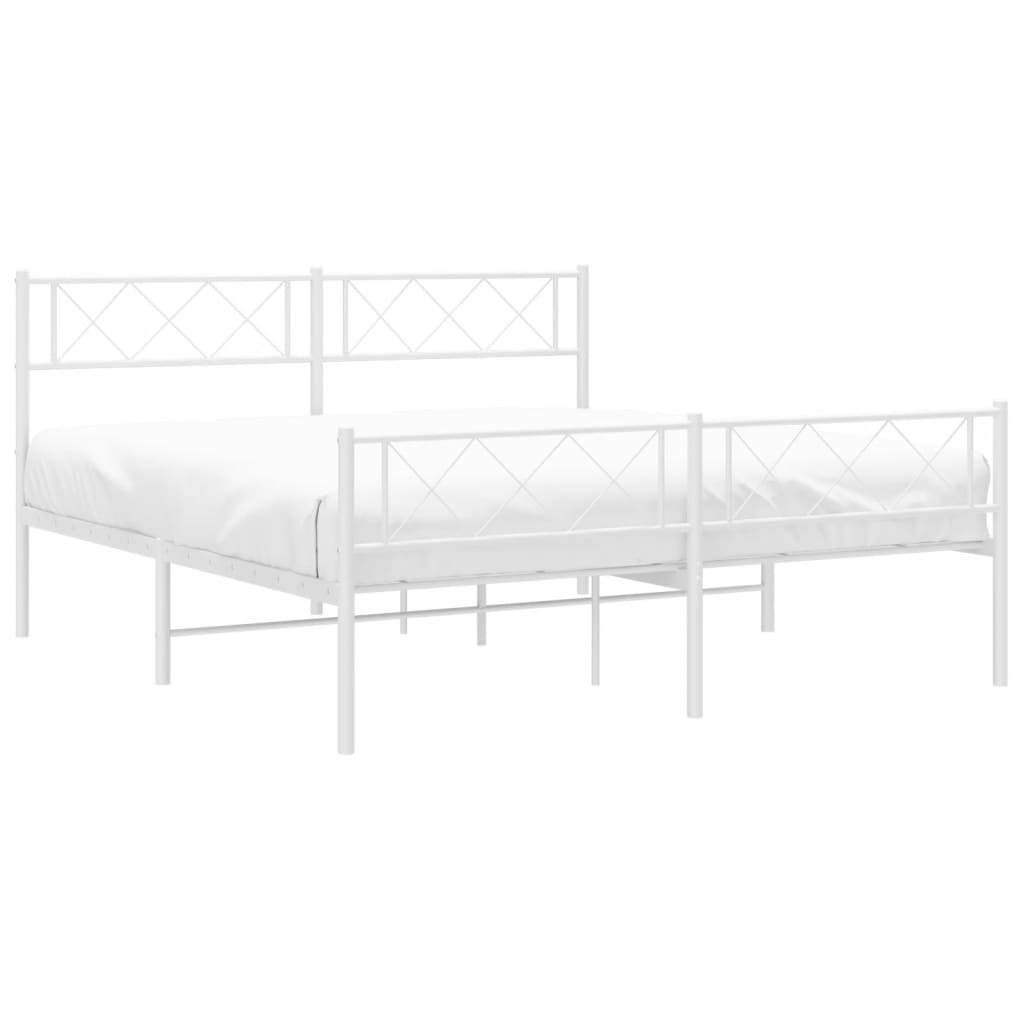 Metal Bed Frame with Headboard and Footboard White 135x190 cm Double