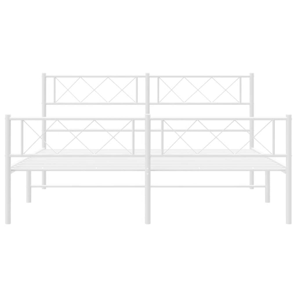 Metal Bed Frame with Headboard and Footboard White 135x190 cm Double