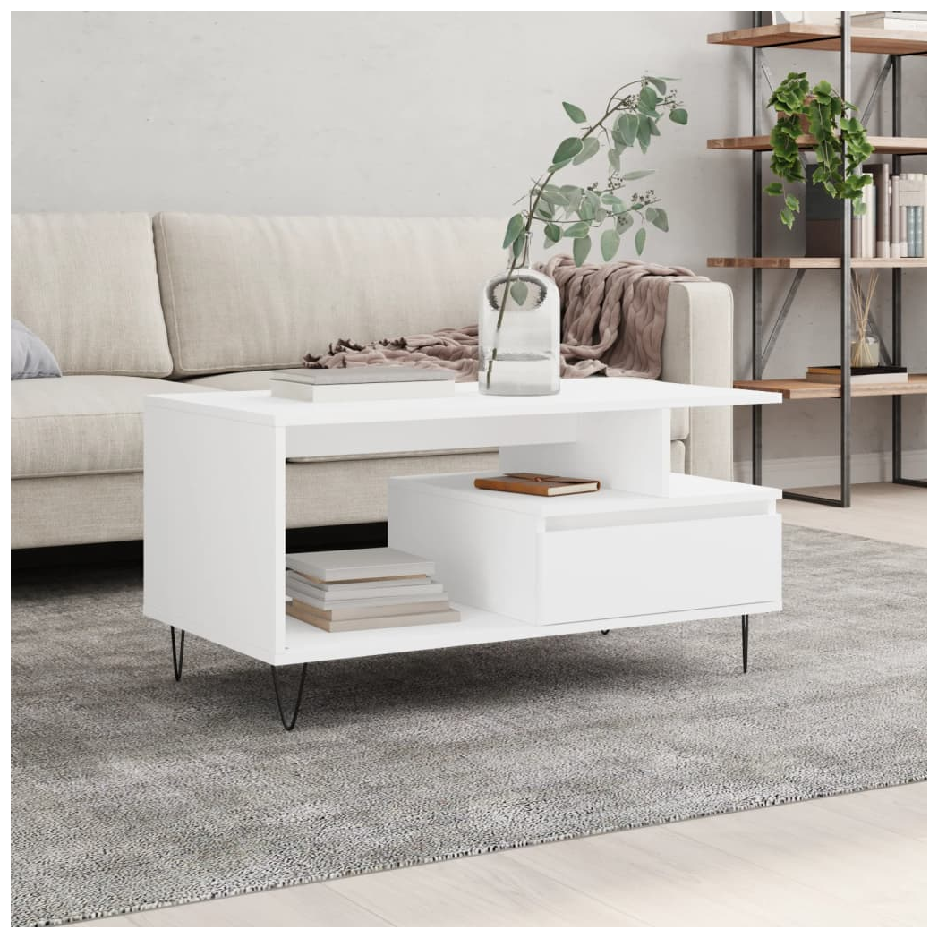 Coffee Table White 90x49x45 cm Engineered Wood