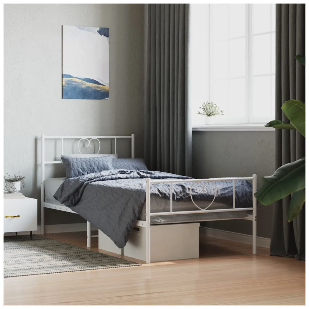 Metal Bed Frame with Headboard and Footboard White 100x200 cm