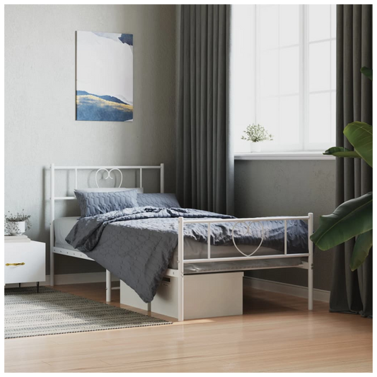 Metal Bed Frame with Headboard and Footboard White 100x200 cm