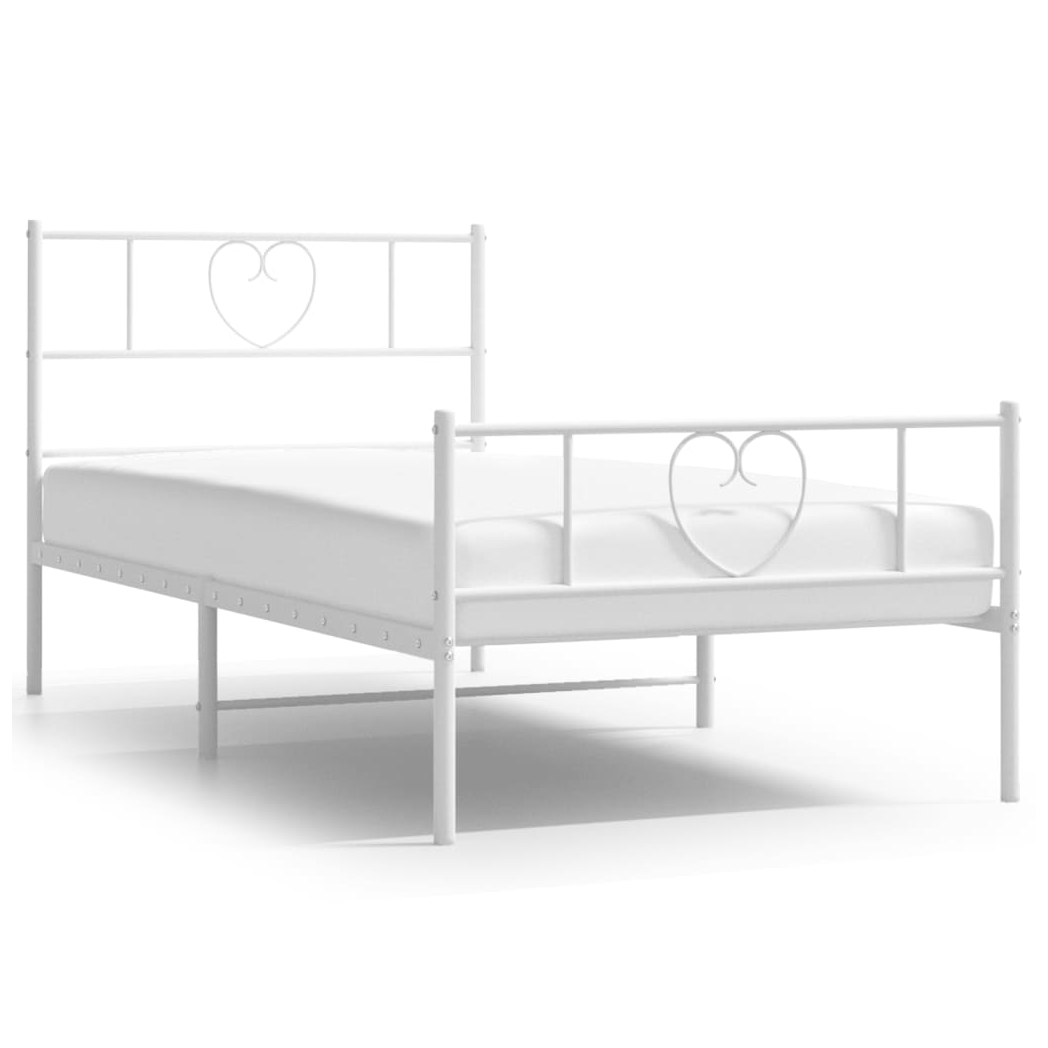 Metal Bed Frame with Headboard and Footboard White 100x200 cm