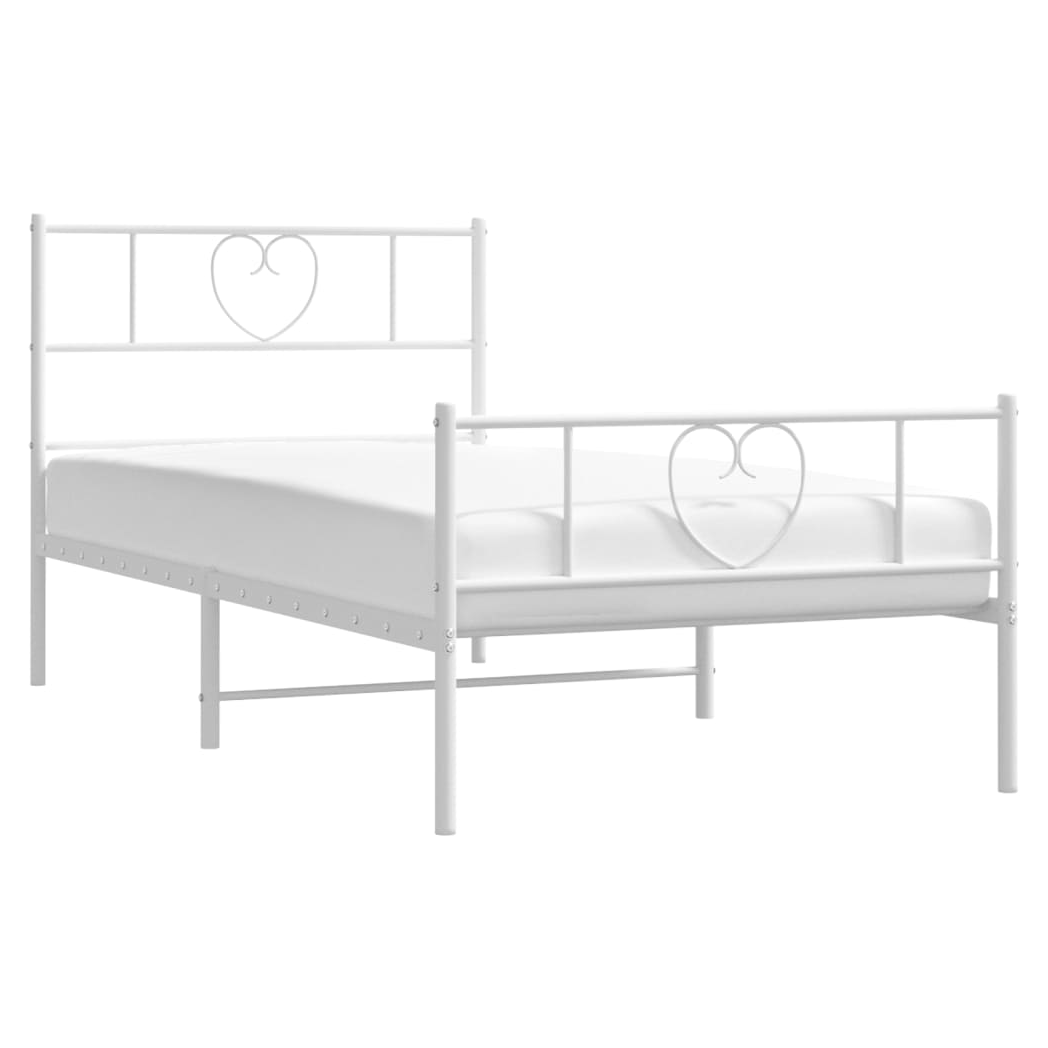Metal Bed Frame with Headboard and Footboard White 100x200 cm