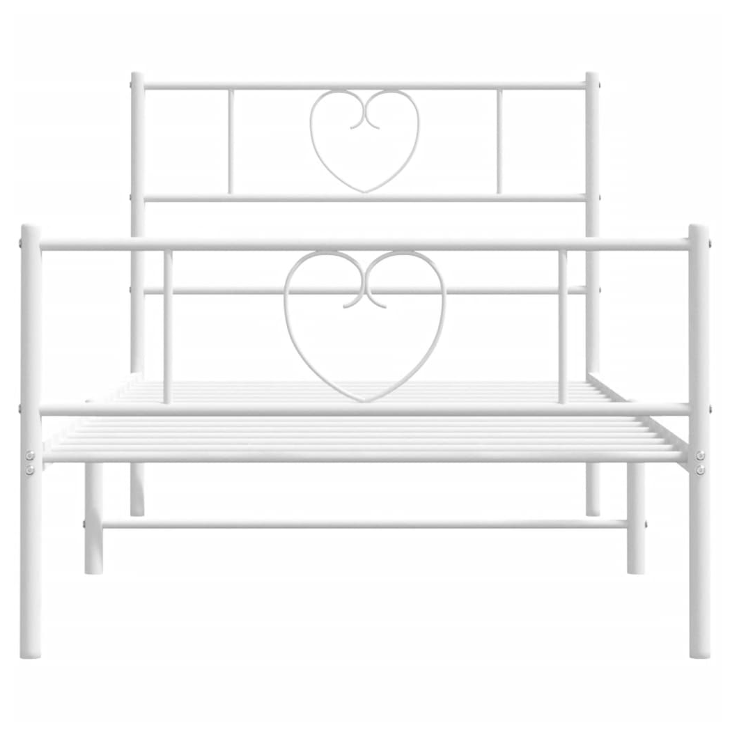 Metal Bed Frame with Headboard and Footboard White 100x200 cm