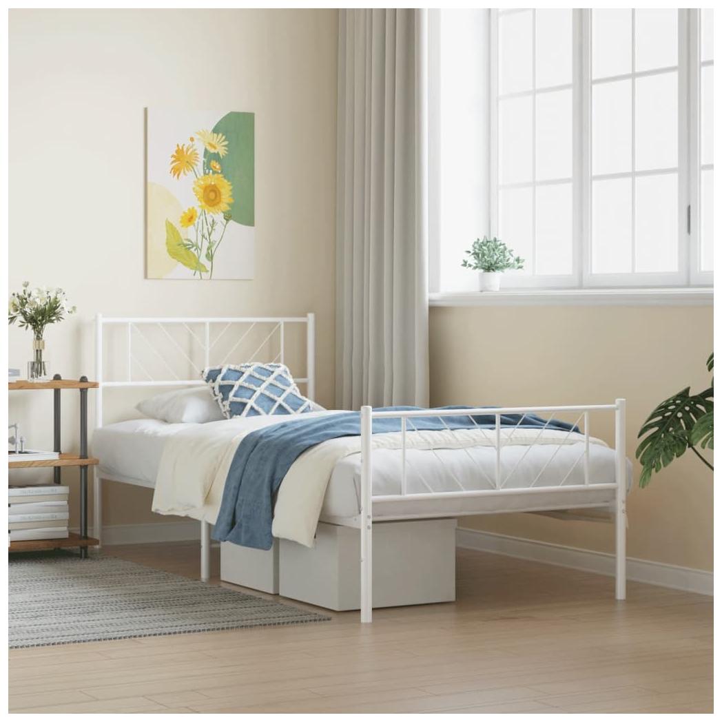 Metal Bed Frame with Headboard and Footboard White 100x200 cm