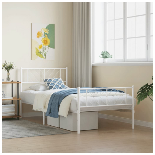 Metal Bed Frame with Headboard and Footboard White 100x200 cm