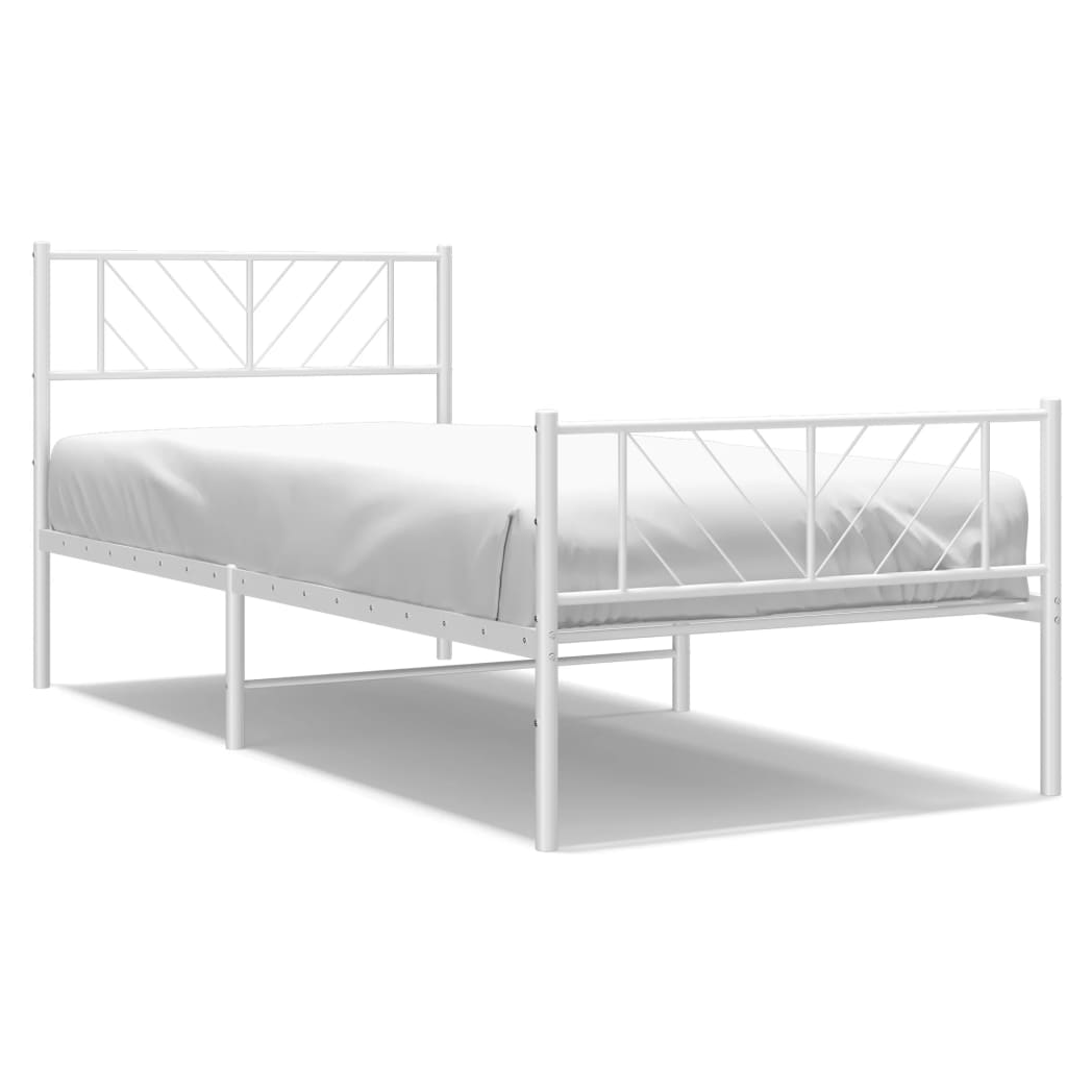 Metal Bed Frame with Headboard and Footboard White 100x200 cm