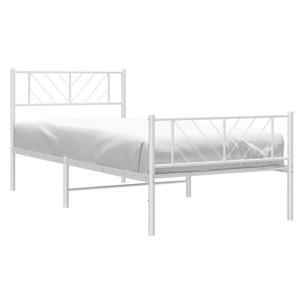 Metal Bed Frame with Headboard and Footboard White 100x200 cm