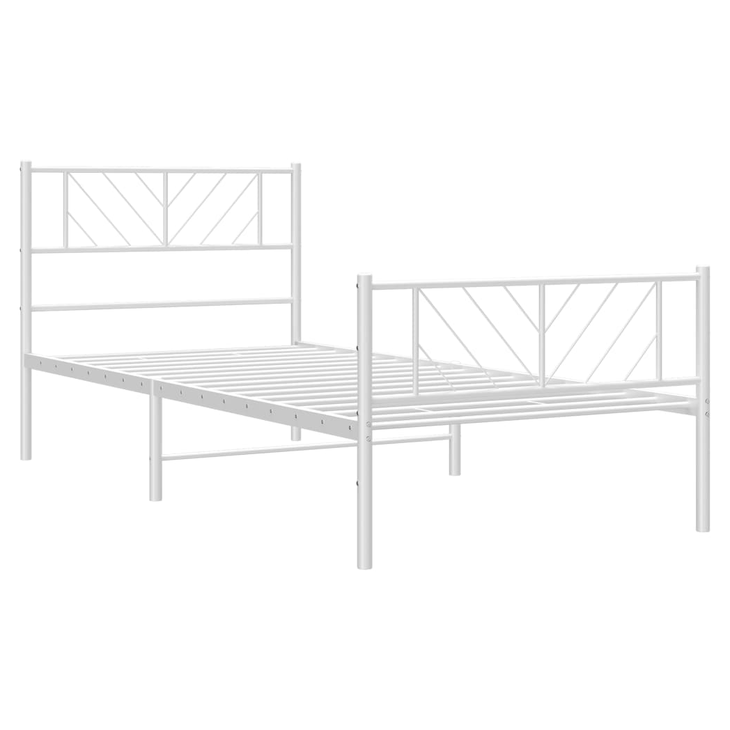 Metal Bed Frame with Headboard and Footboard White 100x200 cm