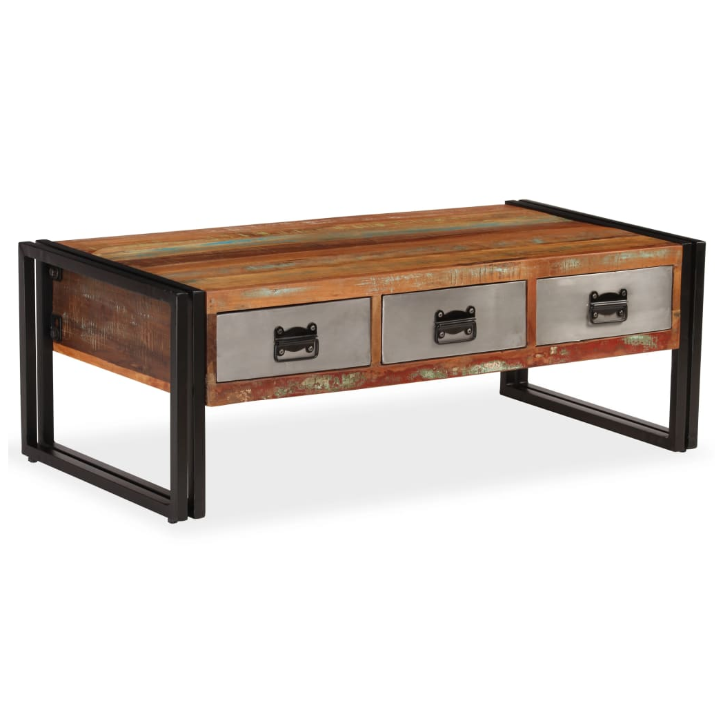 Coffee Table with 3 Drawers Solid Reclaimed Wood 100x50x35 cm