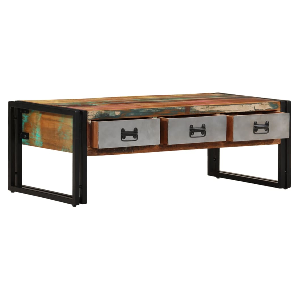 Coffee Table with 3 Drawers Solid Reclaimed Wood 100x50x35 cm