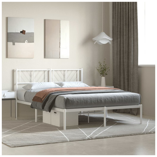 Metal Bed Frame with Headboard White 120x190 cm Small Double