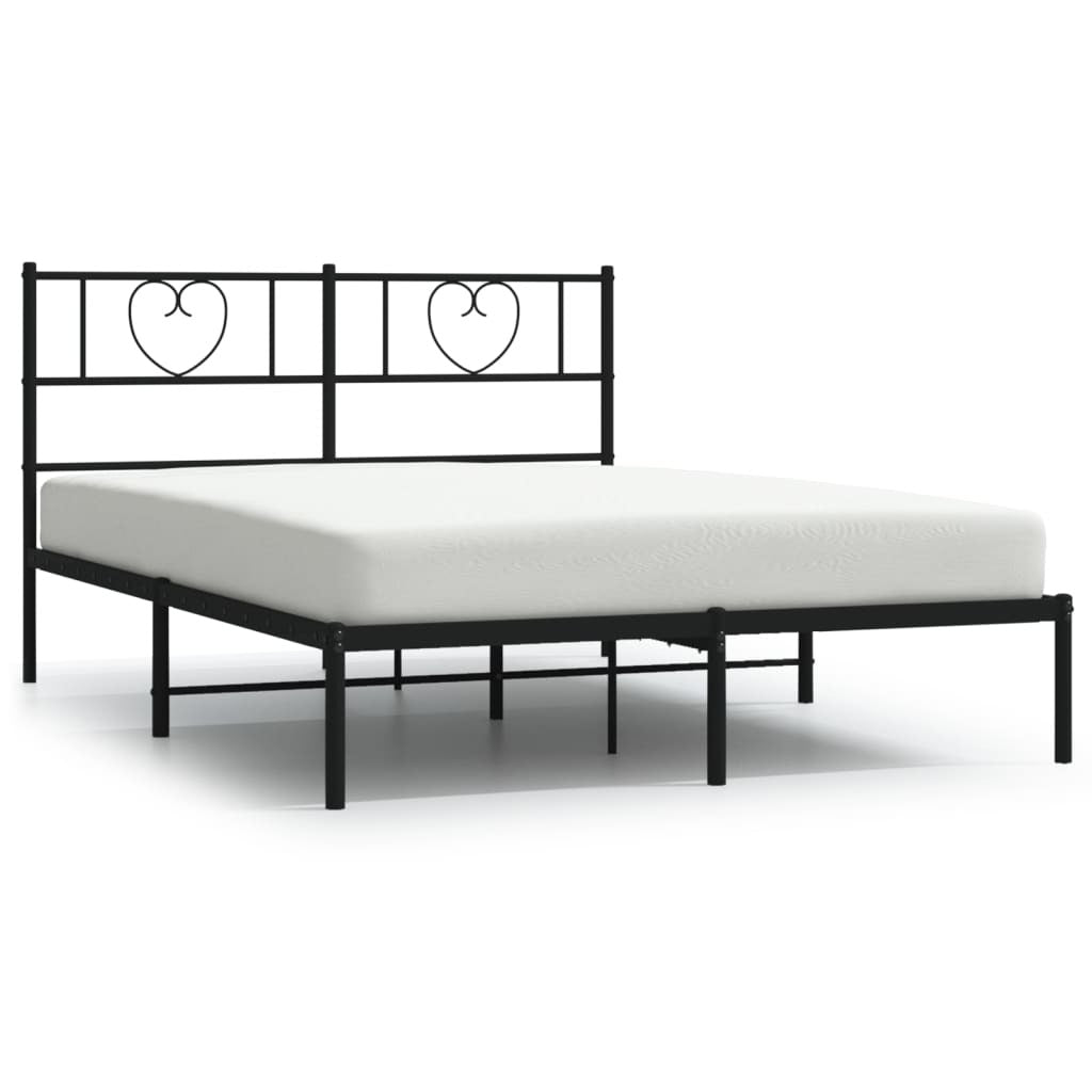 Metal Bed Frame with Headboard Black 140x200 cm