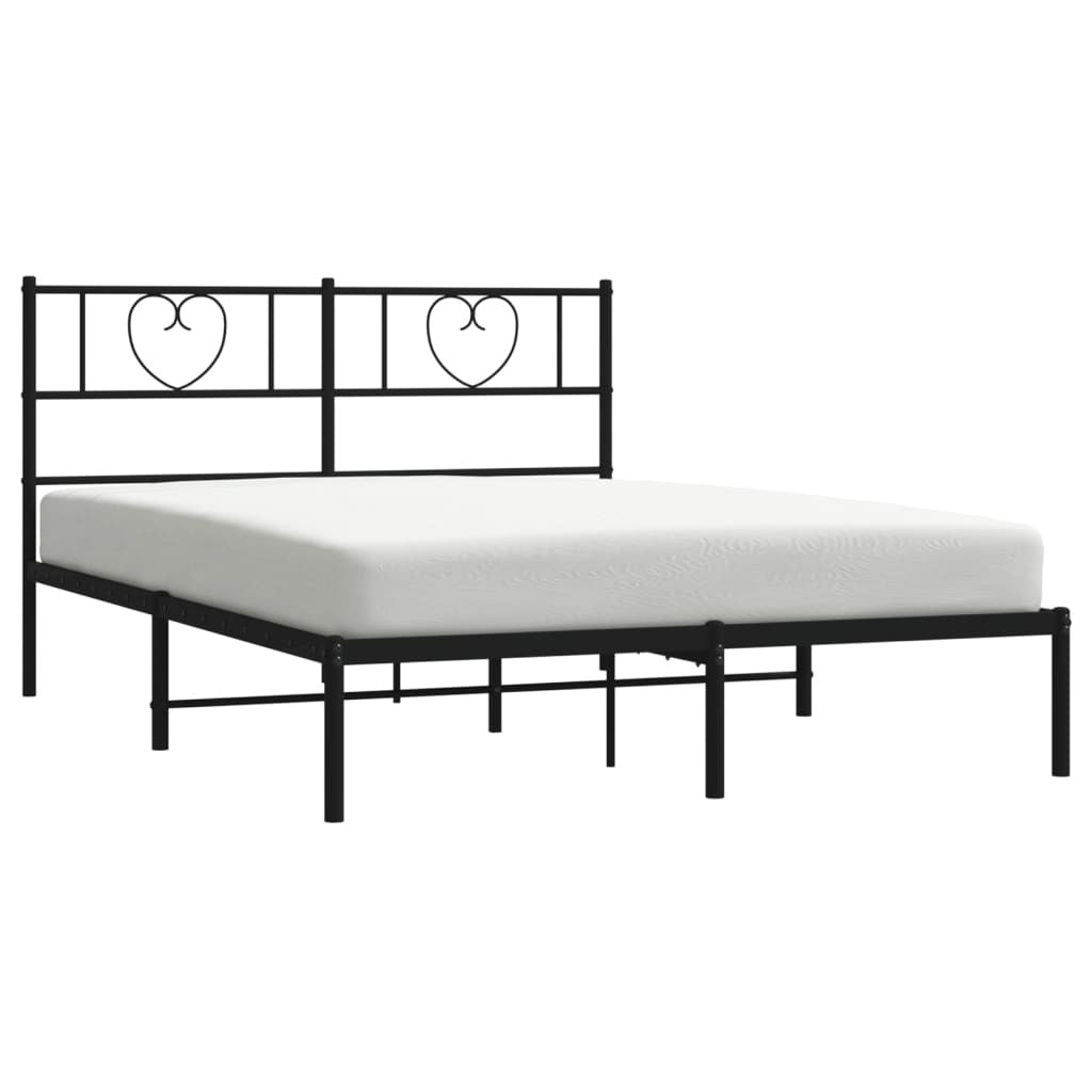 Metal Bed Frame with Headboard Black 140x200 cm
