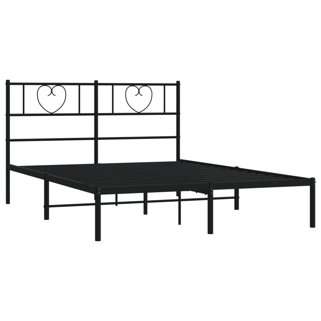 Metal Bed Frame with Headboard Black 140x200 cm