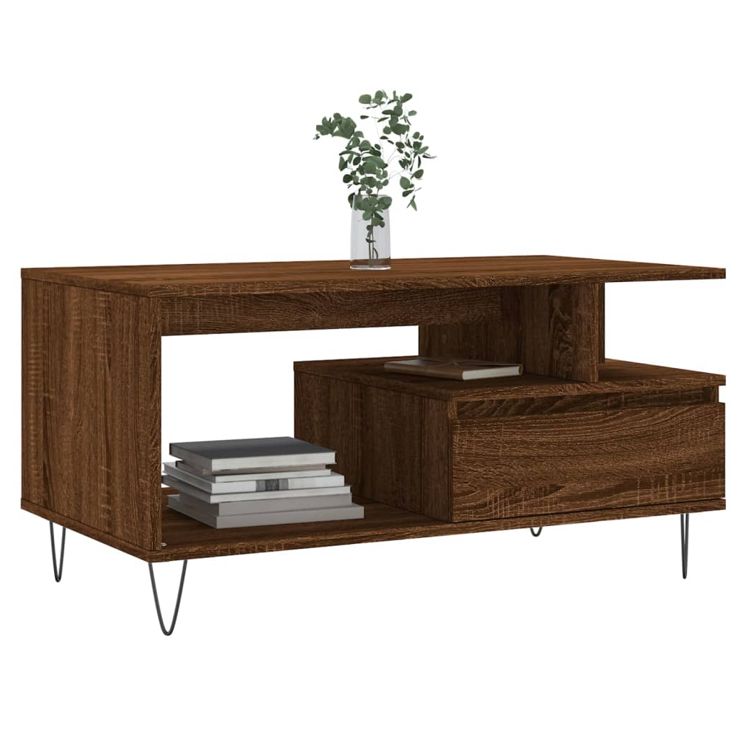 Coffee Table Brown Oak 90x49x45 cm Engineered Wood