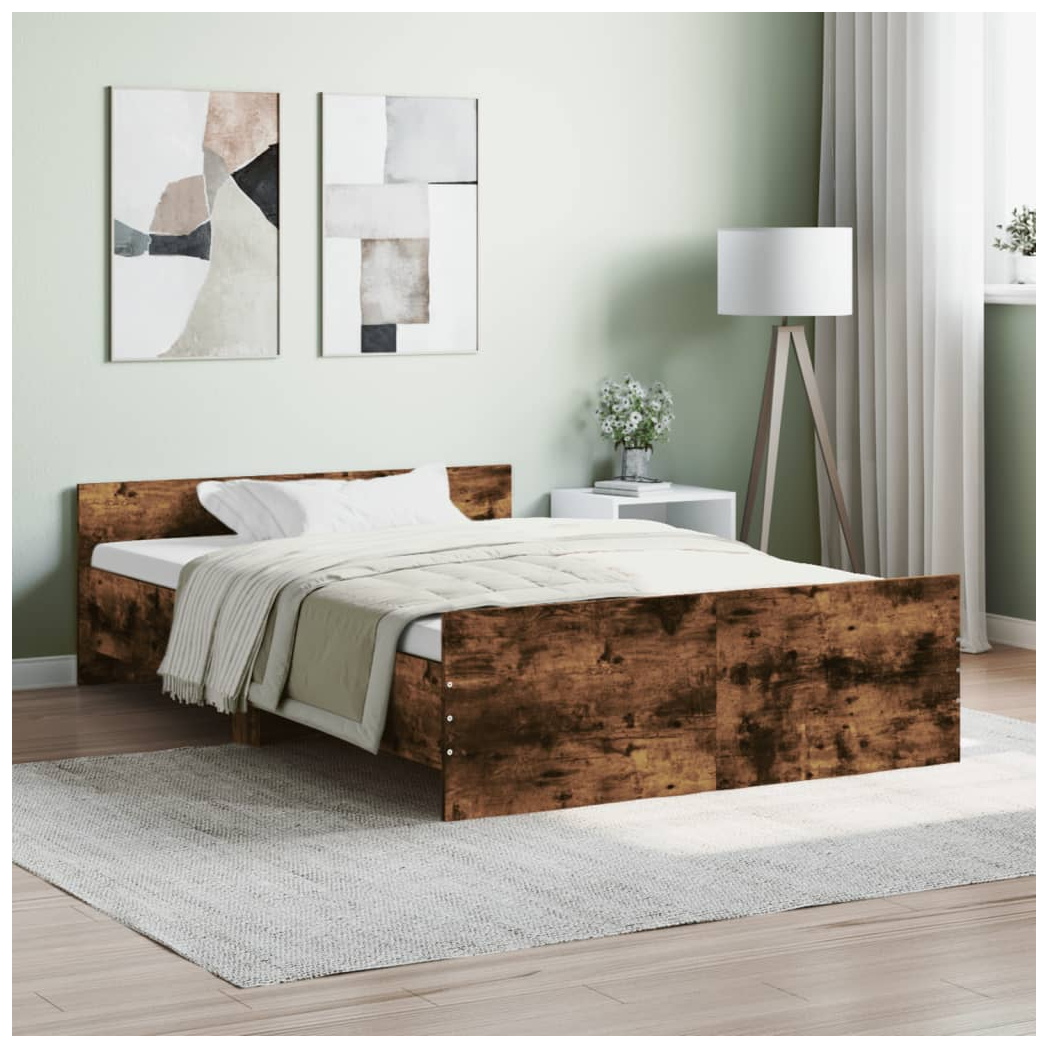 Bed Frame with Headboard and Footboard Smoked Oak 120x190 cm Small Double