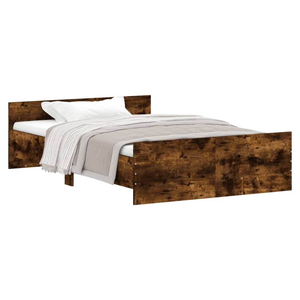 Bed Frame with Headboard and Footboard Smoked Oak 120x190 cm Small Double
