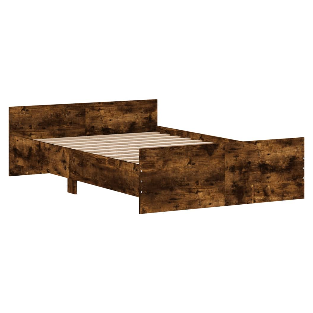 Bed Frame with Headboard and Footboard Smoked Oak 120x190 cm Small Double