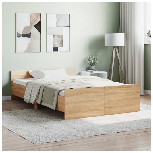 Bed Frame with Headboard and Footboard Sonoma Oak 120x190 cm Small Double