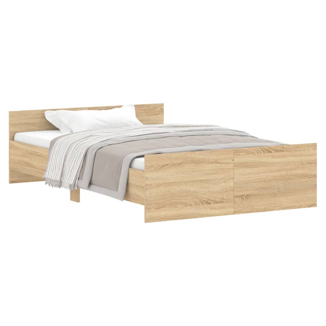Bed Frame with Headboard and Footboard Sonoma Oak 120x190 cm Small Double