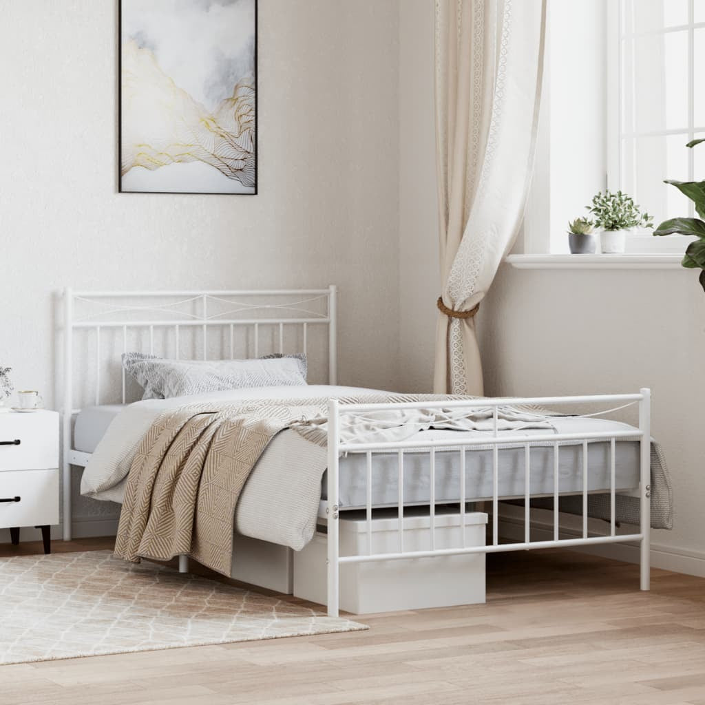 Metal Bed Frame with Headboard and Footboard?White 107x203 cm