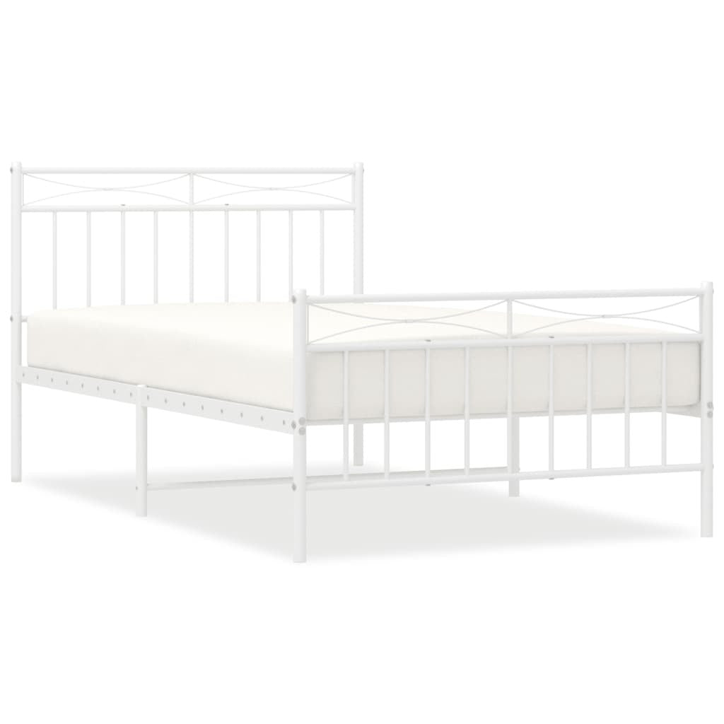 Metal Bed Frame with Headboard and Footboard?White 107x203 cm