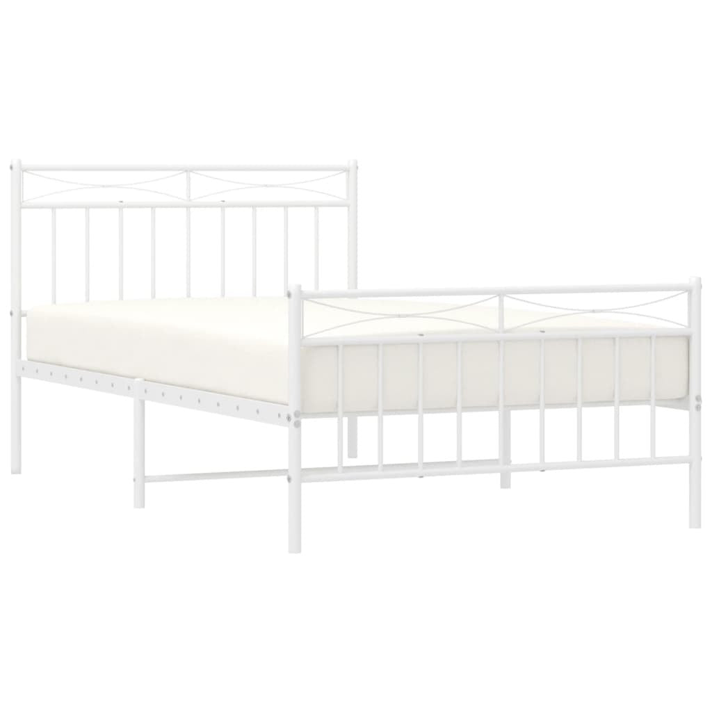 Metal Bed Frame with Headboard and Footboard?White 107x203 cm