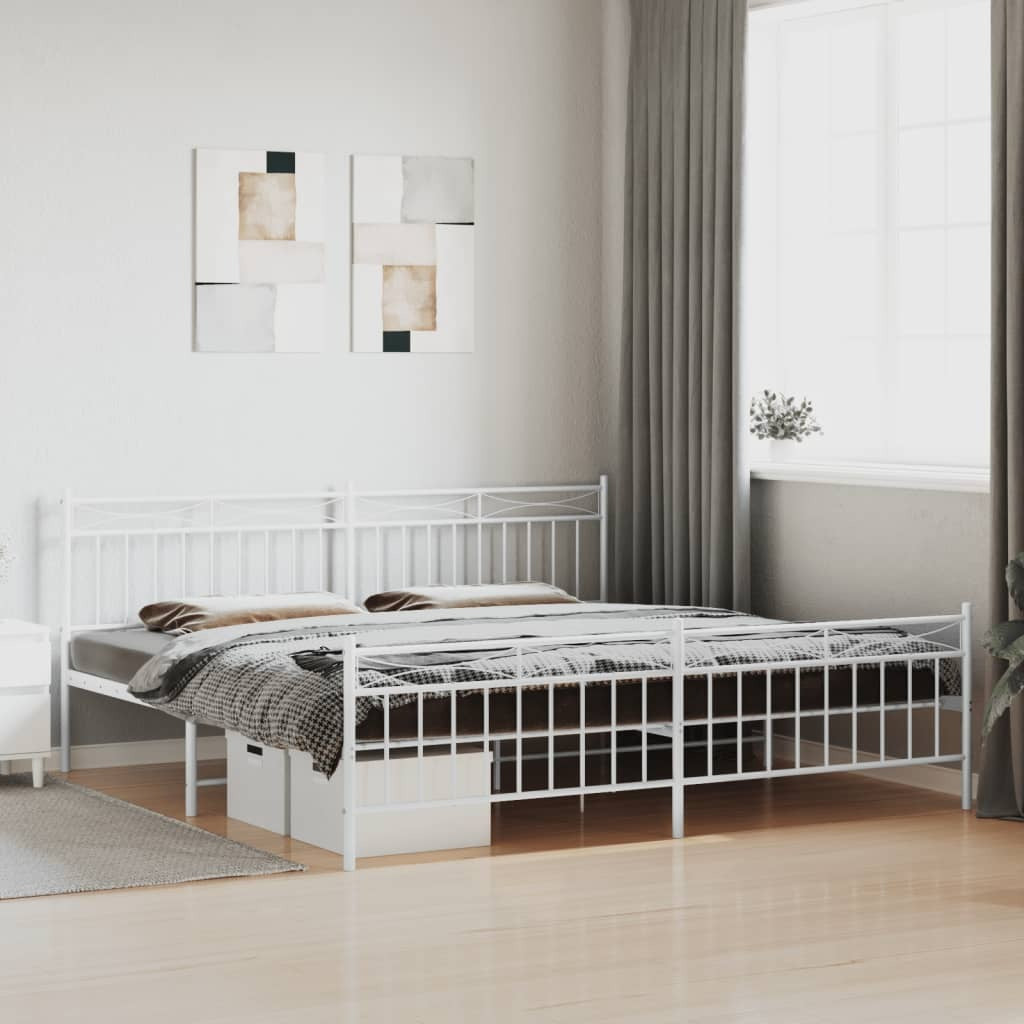 Metal Bed Frame with Headboard and Footboard?White 193x203 cm