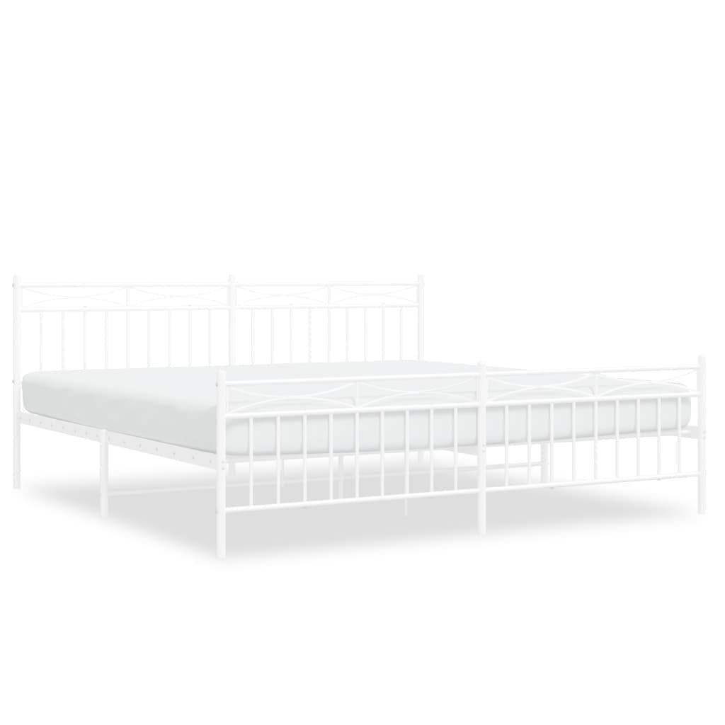 Metal Bed Frame with Headboard and Footboard?White 193x203 cm