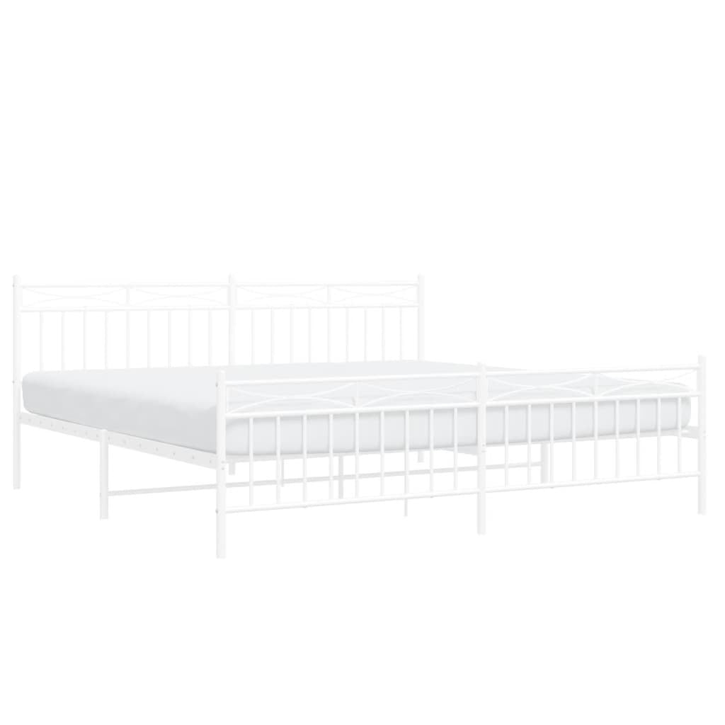 Metal Bed Frame with Headboard and Footboard?White 193x203 cm